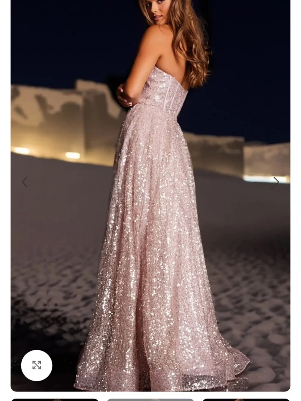 Jovani Strapless Sequin Ball Gown in Blush Pink - Picture 2 of 4